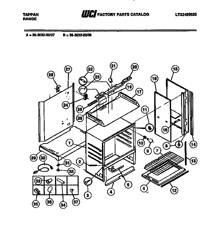BODY PARTS Diagram and Parts List for 36-3052-66-07  Tappan Range