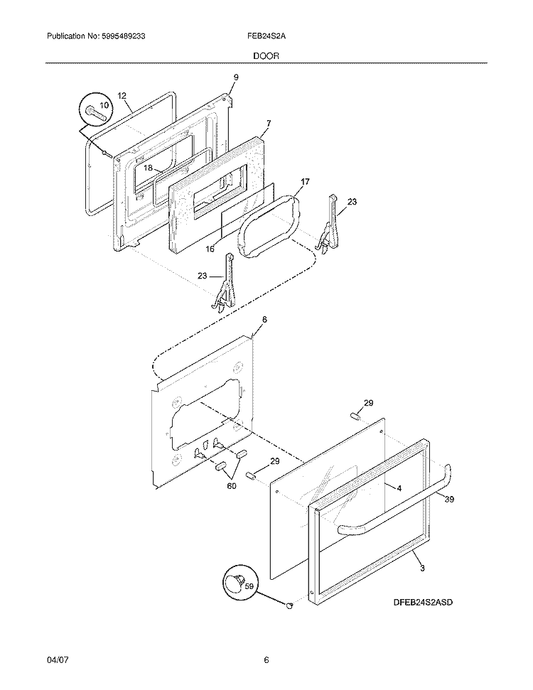 DOOR Diagram and Parts List for FEB24S2ASD  Frigidaire Wall Oven