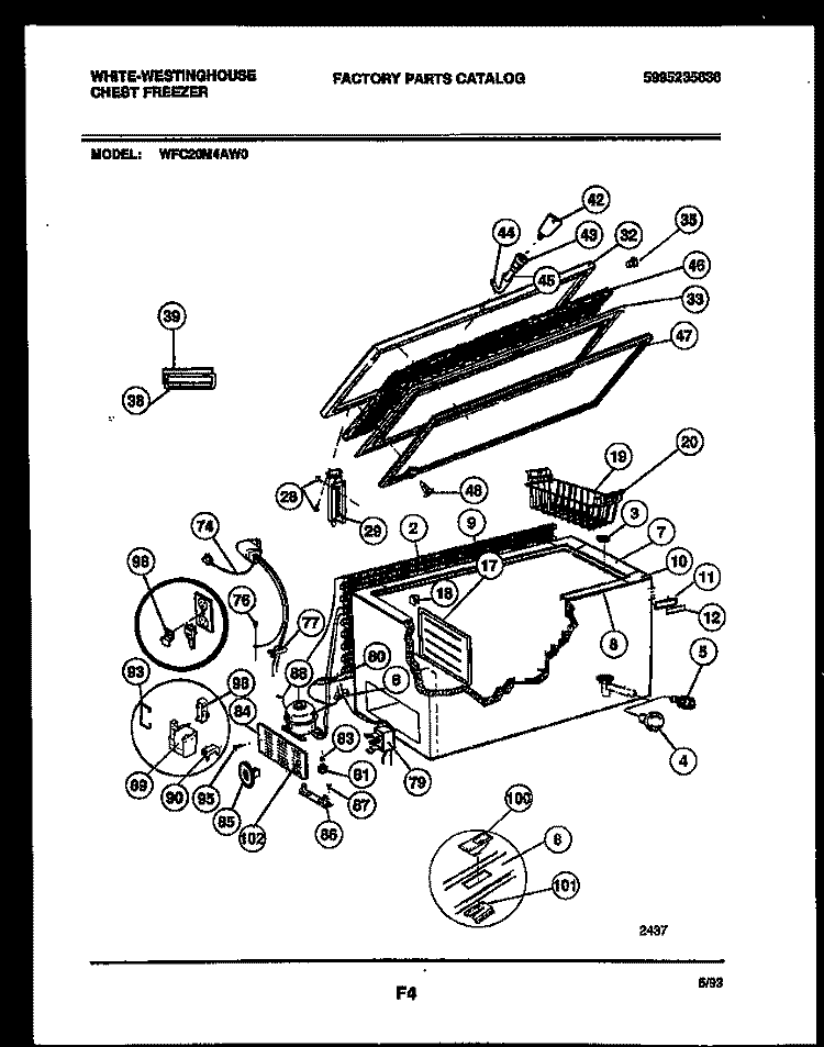 CHEST FREEZER PARTS Diagram and Parts List for WFC20M4AW0  Frigidaire Freezer