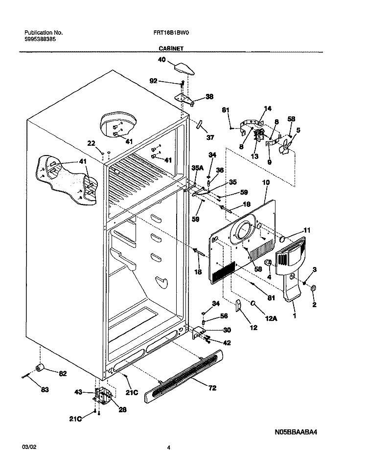 CABINET Diagram and Parts List for FRT18B1BW0  Frigidaire Refrigerator