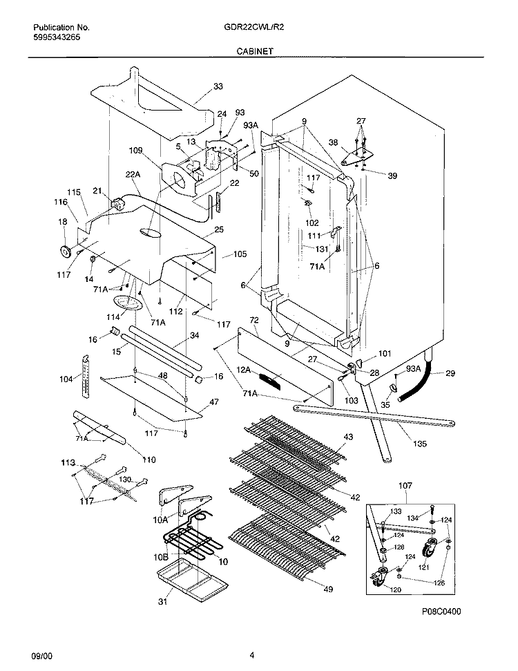 CABINET Diagram and Parts List for GDR22CWL2  Frigidaire Freezer