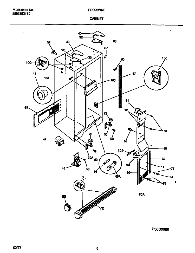 CABINET Diagram and Parts List for FRS22WNFD0  Frigidaire Refrigerator