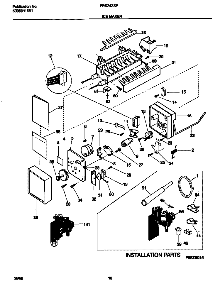 ICE MAKER Diagram and Parts List for FRS24ZSFB1  Frigidaire Refrigerator