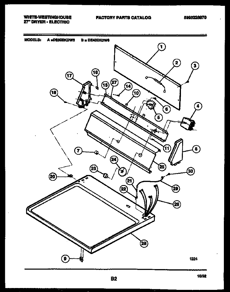 CONSOLE AND CONTROL PARTS Diagram and Parts List for DE400KDD6  Frigidaire Dryer