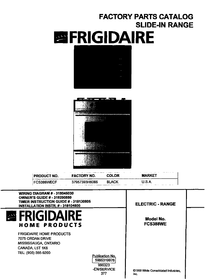 COVER Diagram and Parts List for FCS388WECF  Frigidaire Range