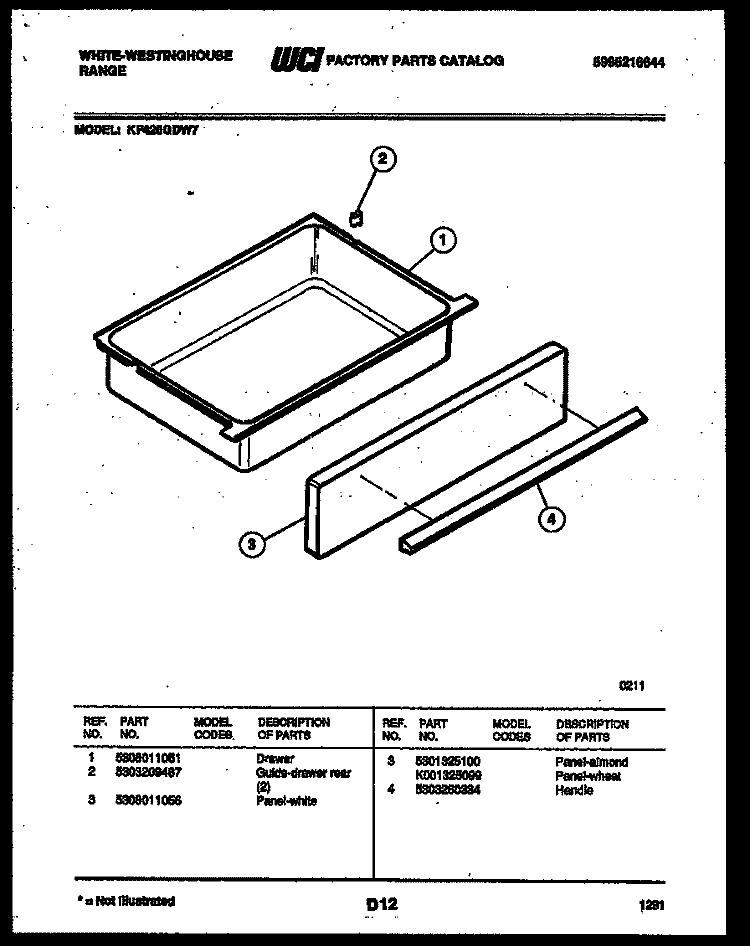 DRAWER PARTS Diagram and Parts List for KF420GDD7  Frigidaire Range