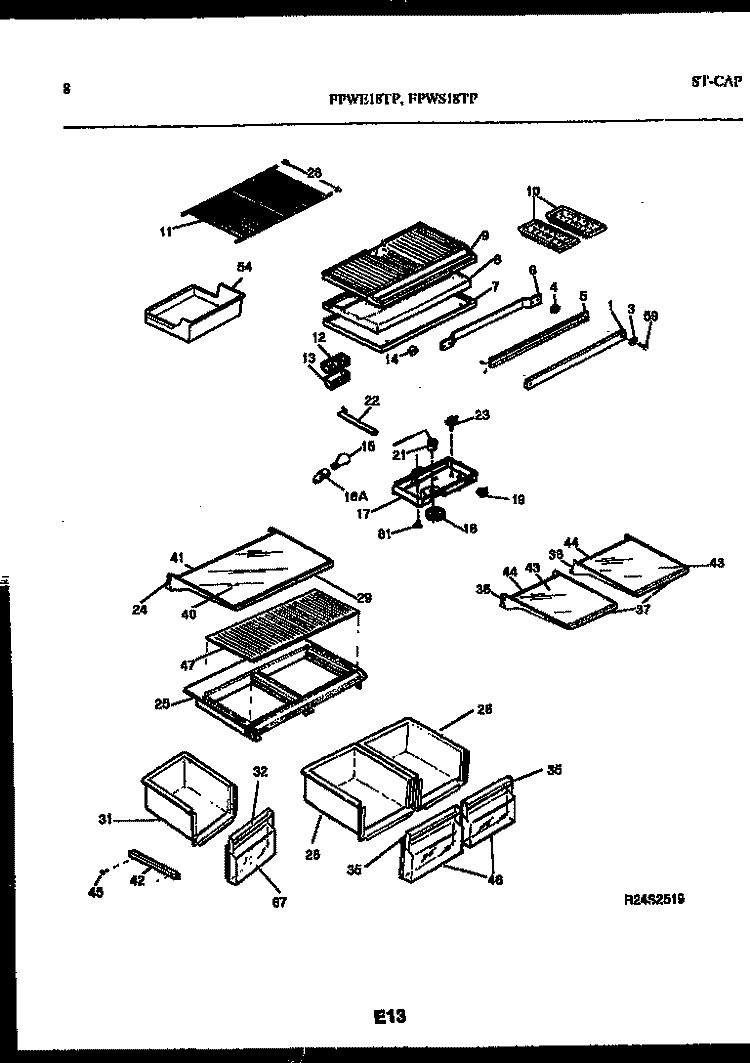SHELVES AND SUPPORTS Diagram and Parts List for FPWS18PLL0  Frigidaire Refrigerator