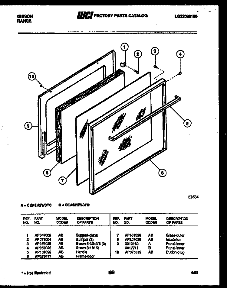 DOOR PARTS Diagram and Parts List for CEA3M2WSTD  Gibson Range