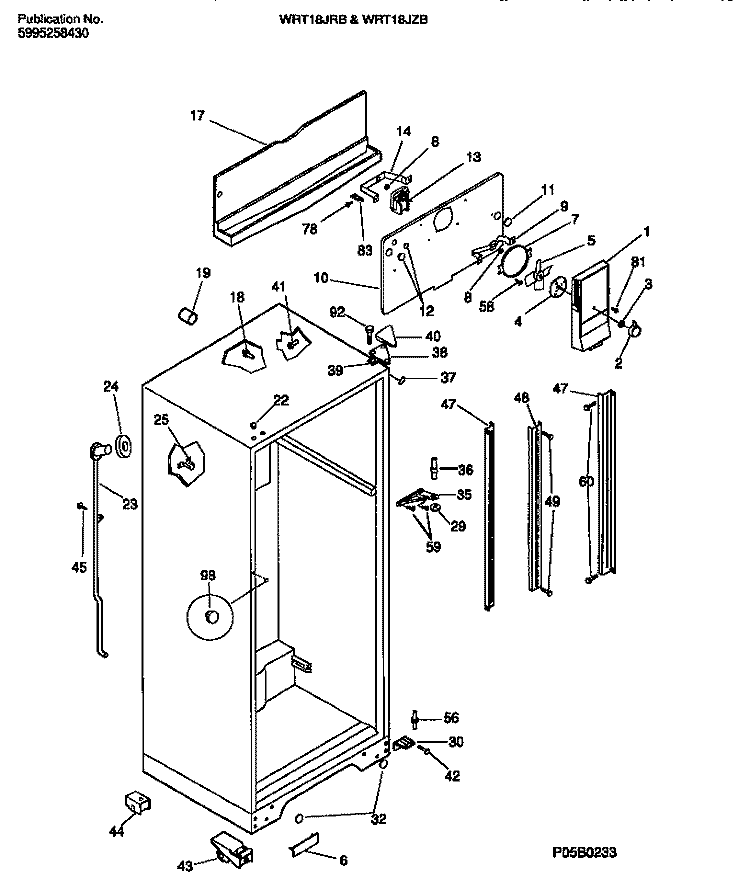 CABINET W / FAN ASSEMBLY Diagram and Parts List for WRT18JZBW1  Frigidaire Refrigerator