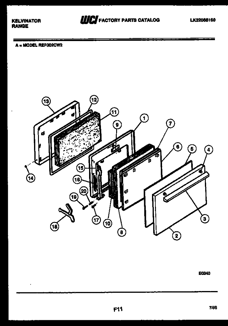 DOOR PARTS Diagram and Parts List for REP302CW2  Kelvinator Range