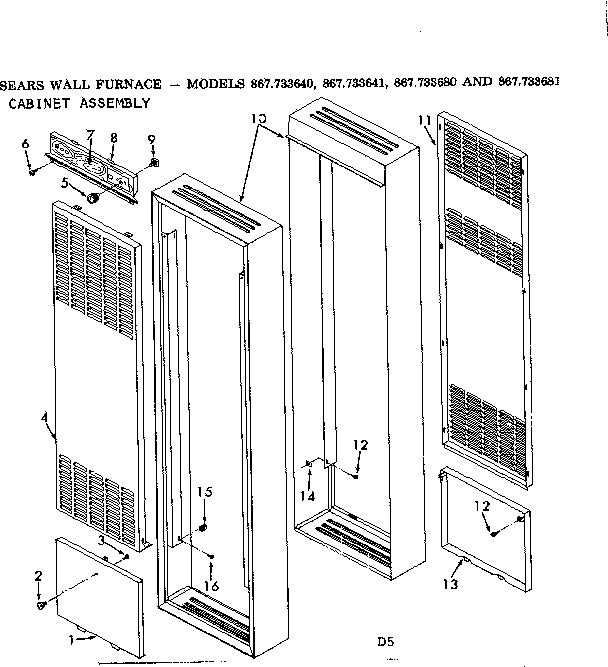 Cabinet assembly Diagram and Parts List for 867733641  Frigidaire Furnace