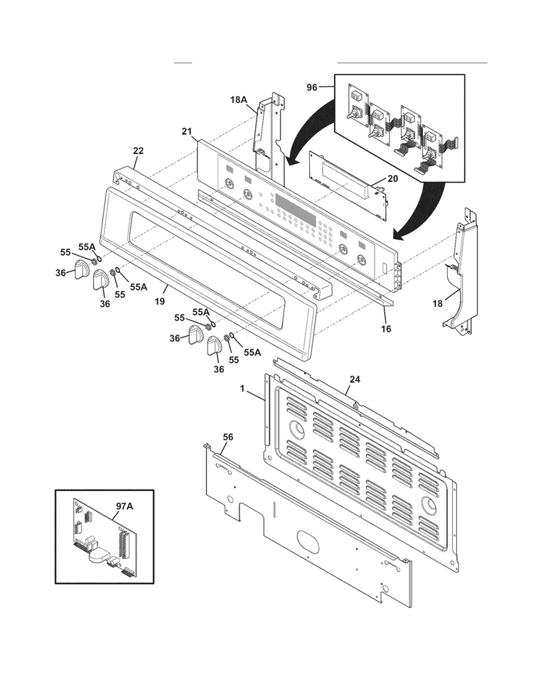 Backguard Diagram and Parts List for CGEF306TMFA  Frigidaire Range