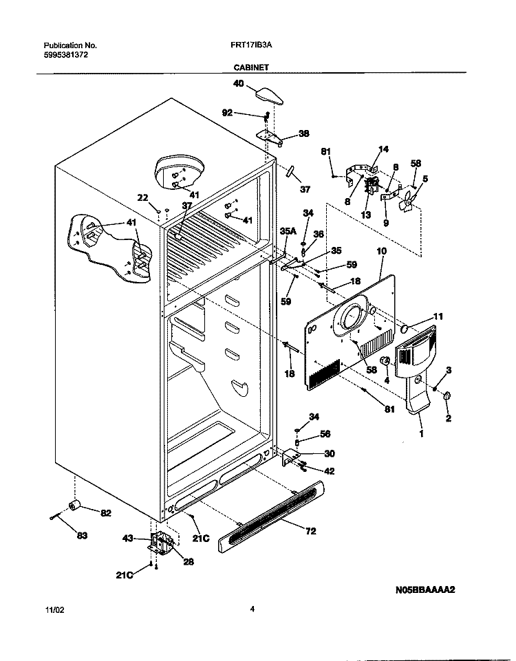 CABINET Diagram and Parts List for FRT17IB3AT3  Frigidaire Refrigerator