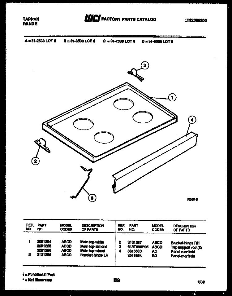 COOKTOP PARTS Diagram and Parts List for 31-2538-00-06  Tappan Range