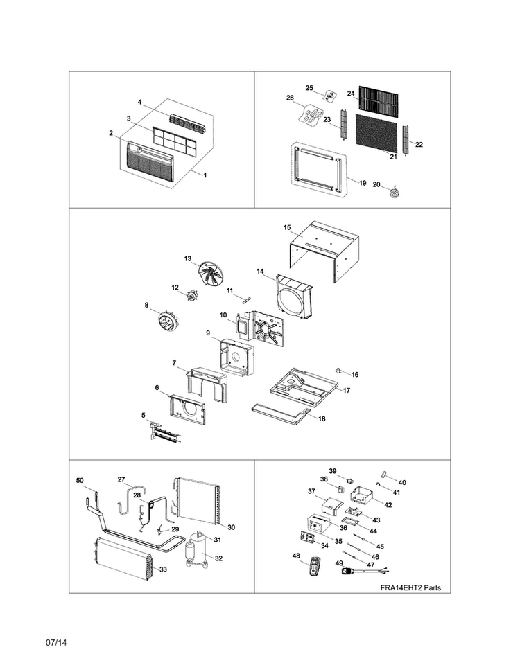 Recommended Spare Parts Diagram and Parts List for FFTH1422Q20  Frigidaire Air Conditioner