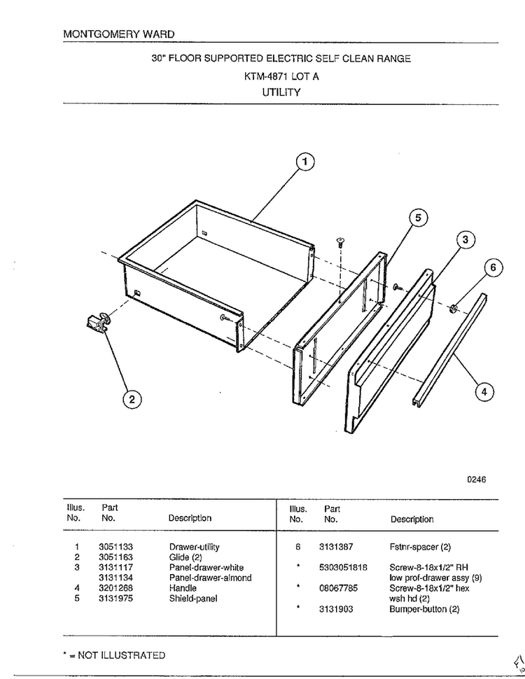 Utility Diagram and Parts List for 4871A  Frigidaire Range