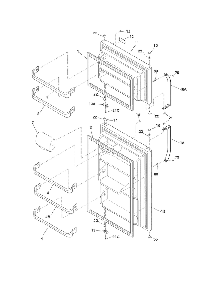 Doors Diagram and Parts List for NFTR18X4PS3  Frigidaire Refrigerator