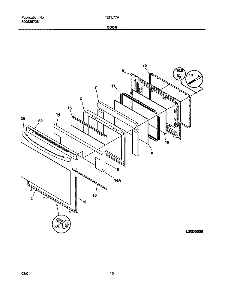 DOOR Diagram and Parts List for FEFL77ABB  Frigidaire Range