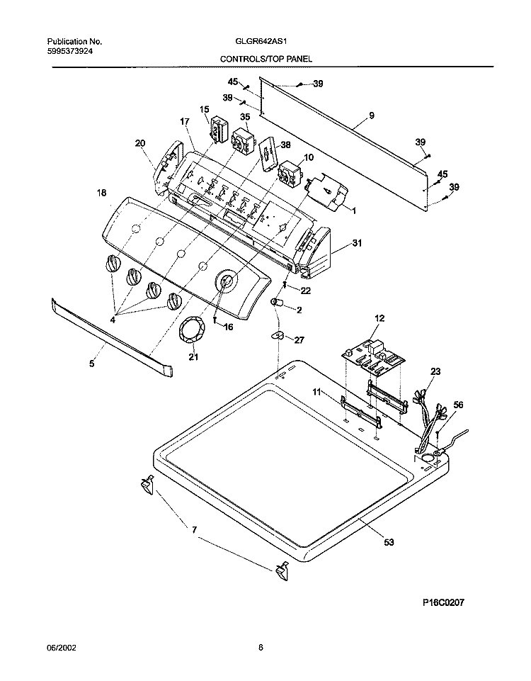 CONTROL PANEL Diagram and Parts List for GLGR642AS1  Frigidaire Dryer