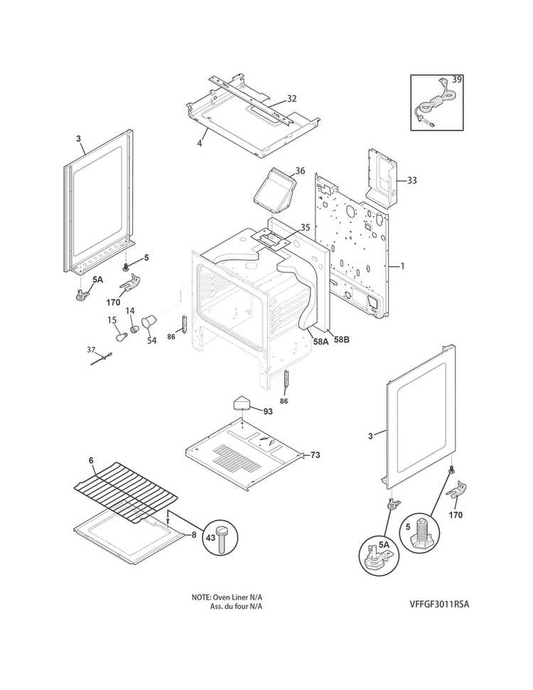 Body Diagram and Parts List for FFGF3011RSB  Frigidaire Range
