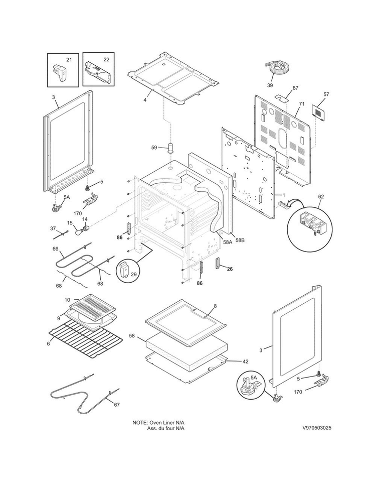Body Diagram and Parts List for CWEF3007TWA  Frigidaire Range