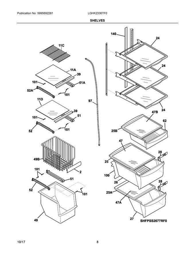 05 - Shelves Diagram and Parts List for LGHK2336TF0  Frigidaire Refrigerator