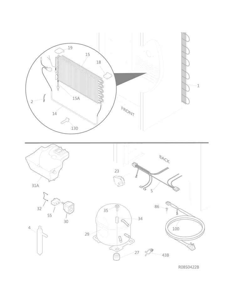 System Diagram and Parts List for FFFU14F2QWG  Frigidaire Freezer