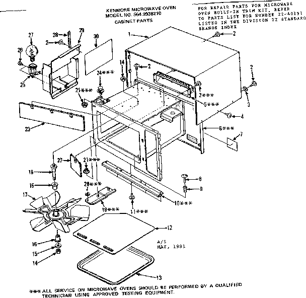 Cabinet Parts Diagram and Parts List for 5649938210  Kenmore Microwave
