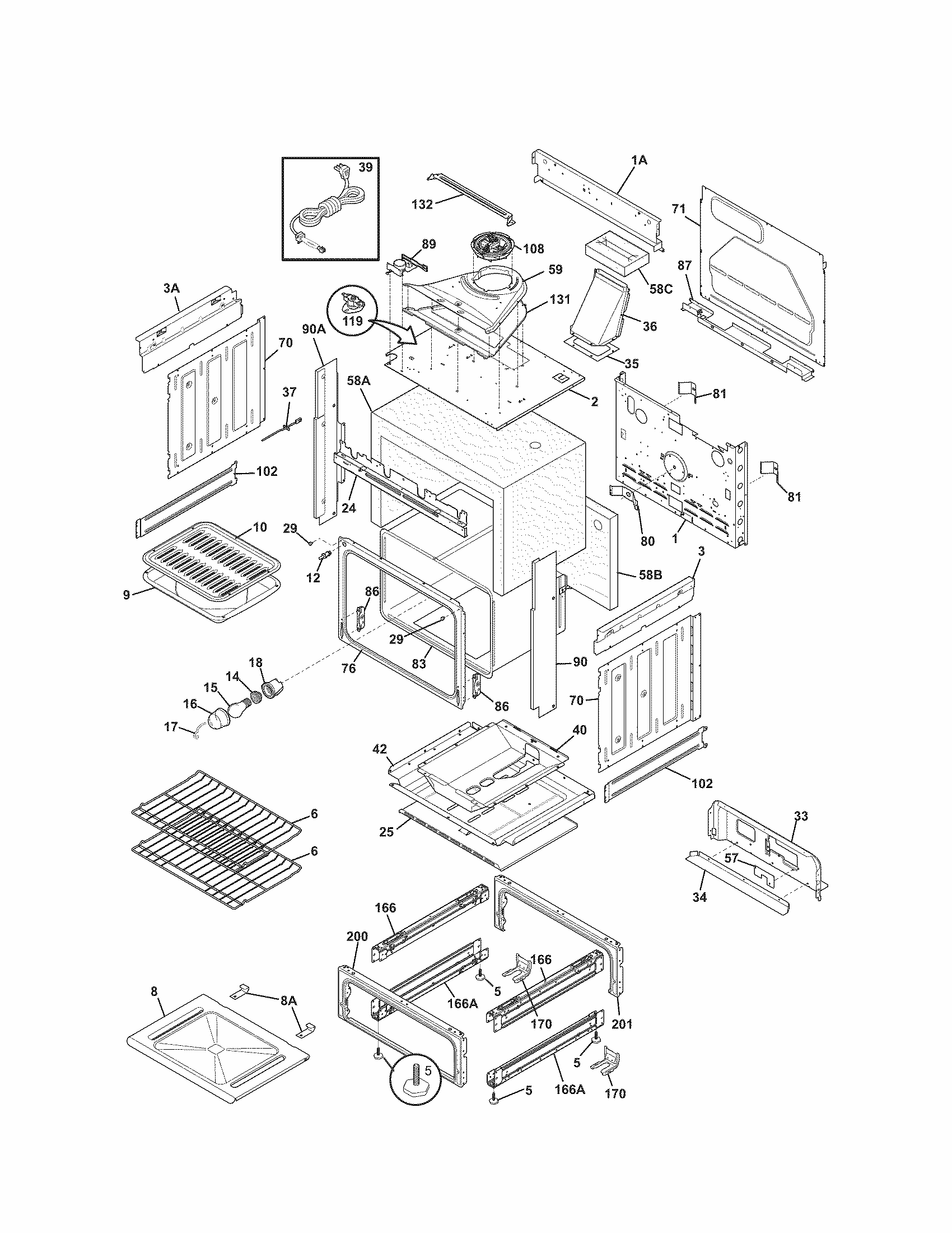 Body Diagram and Parts List for 79036939903  Kenmore Range