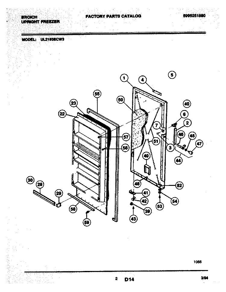 DOOR Diagram and Parts List for UL2193ECW3  Electrolux Freezer