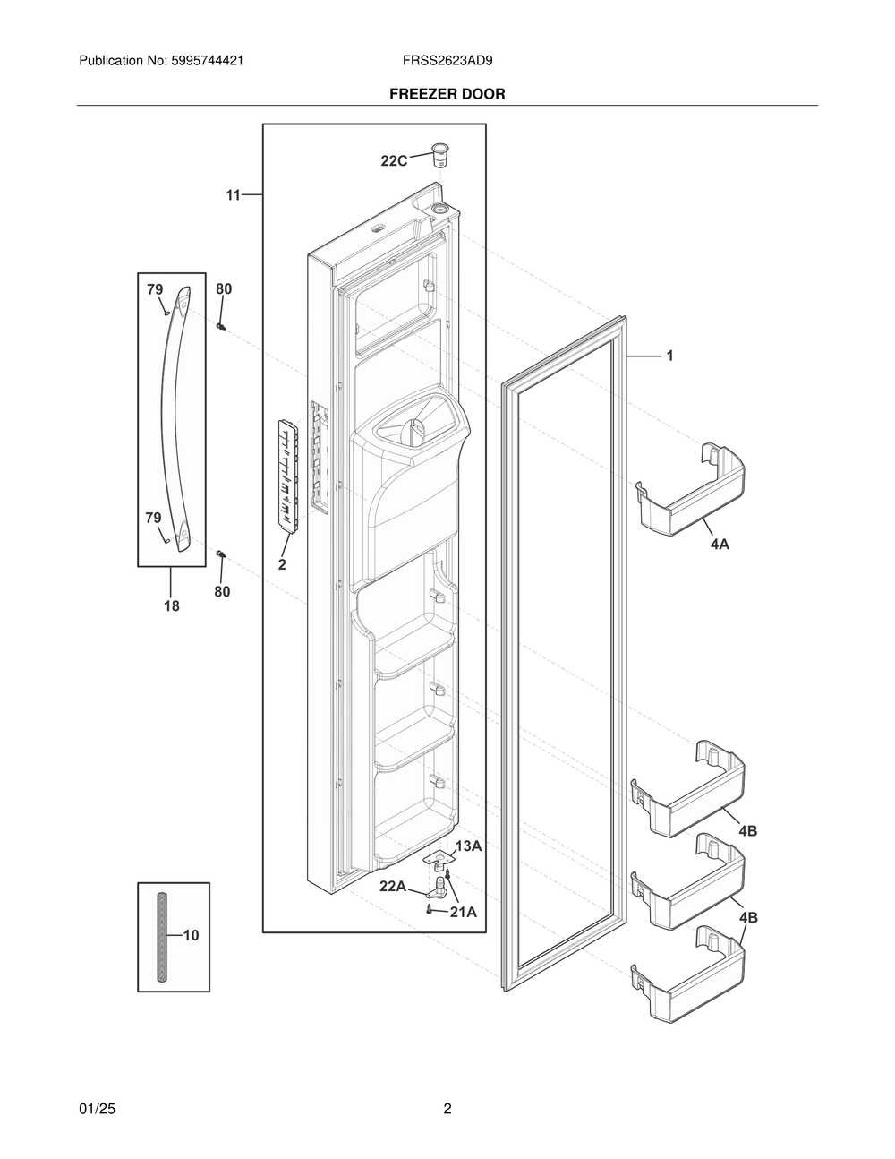 Freezer Door Diagram and Parts List for FRSS2623AD9  Frigidaire Refrigerator