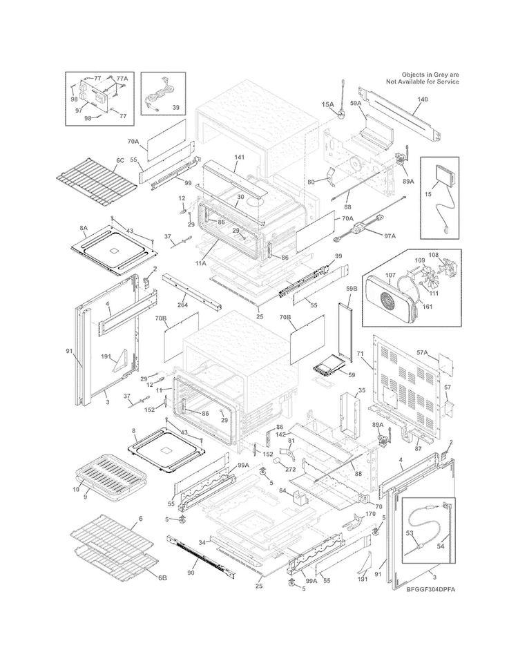 Body Diagram and Parts List for FGGF304DPFA  Frigidaire Range