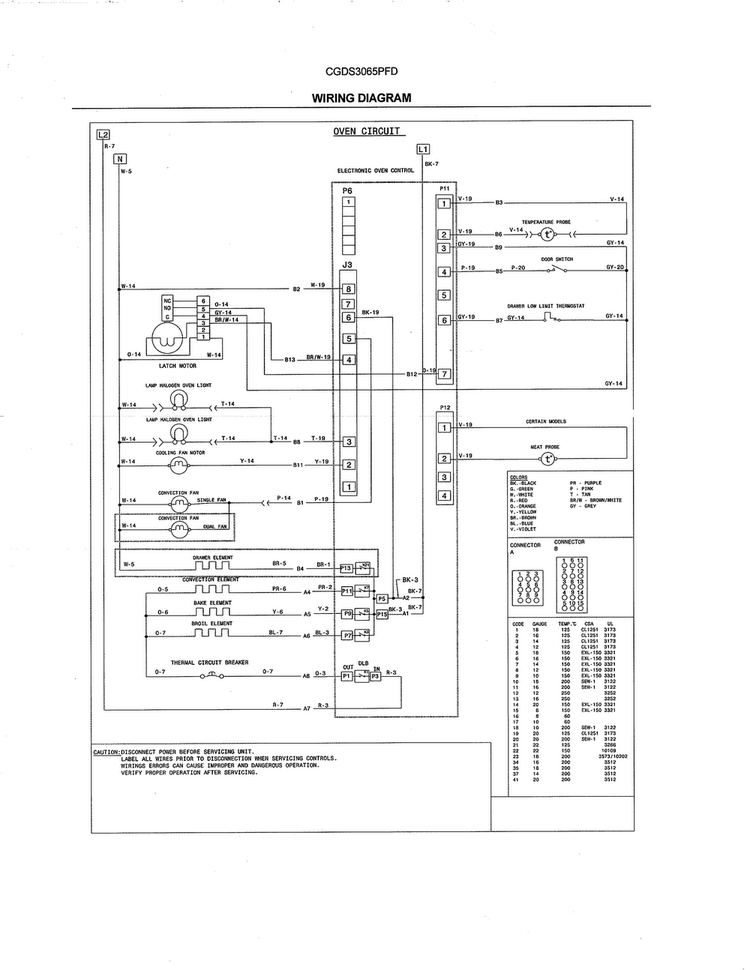 Wiring Diagram Diagram and Parts List for CGDS3065PFD  Frigidaire Range