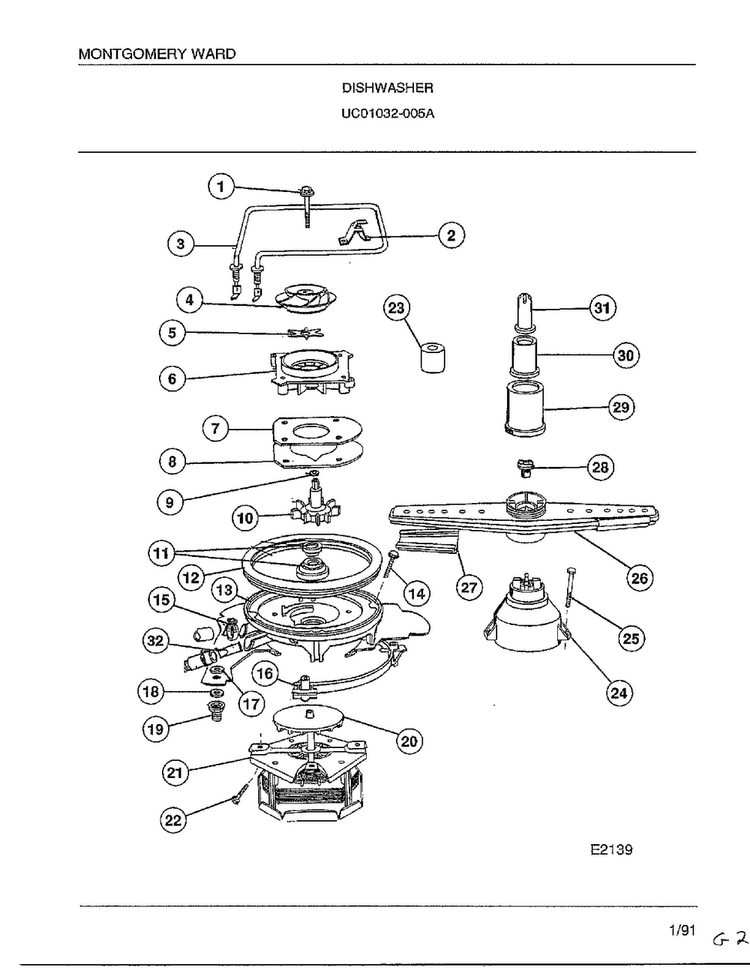 Dishwasher Page 7 Diagram and Parts List for 1032-005A  Frigidaire Dishwasher