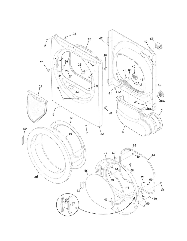 Front Panel/lint Filter Diagram and Parts List for 41791122310  Kenmore Dryer
