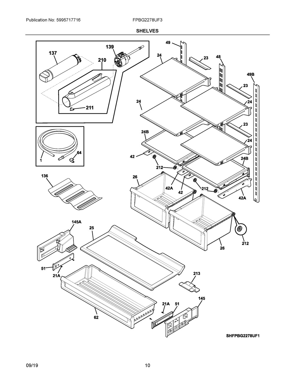 Shelves Diagram and Parts List for FPBG2278UF3  Frigidaire Refrigerator