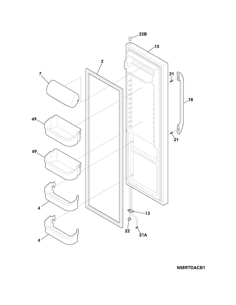 Refrigerator Door Diagram and Parts List for FFHS2622MBNA  Frigidaire Refrigerator