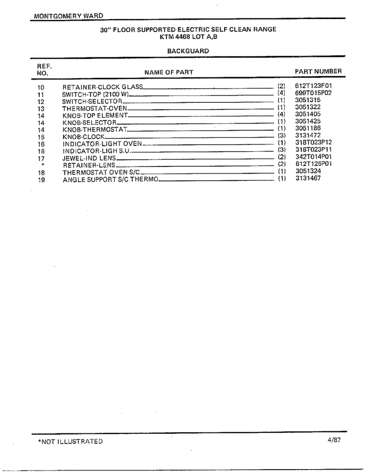 30" Floor Supported Elec Backguard Page 2 Diagram and Parts List for 4468B  Frigidaire Range