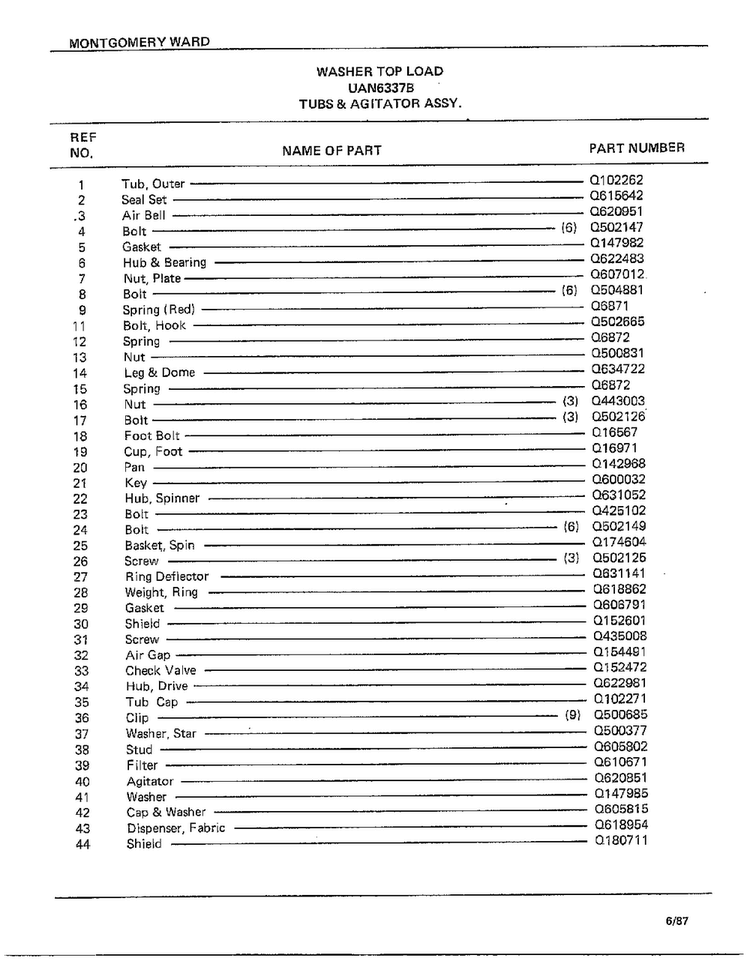 Tubs And Agitator Assy Page 2 Diagram and Parts List for 6337B  Frigidaire Washer