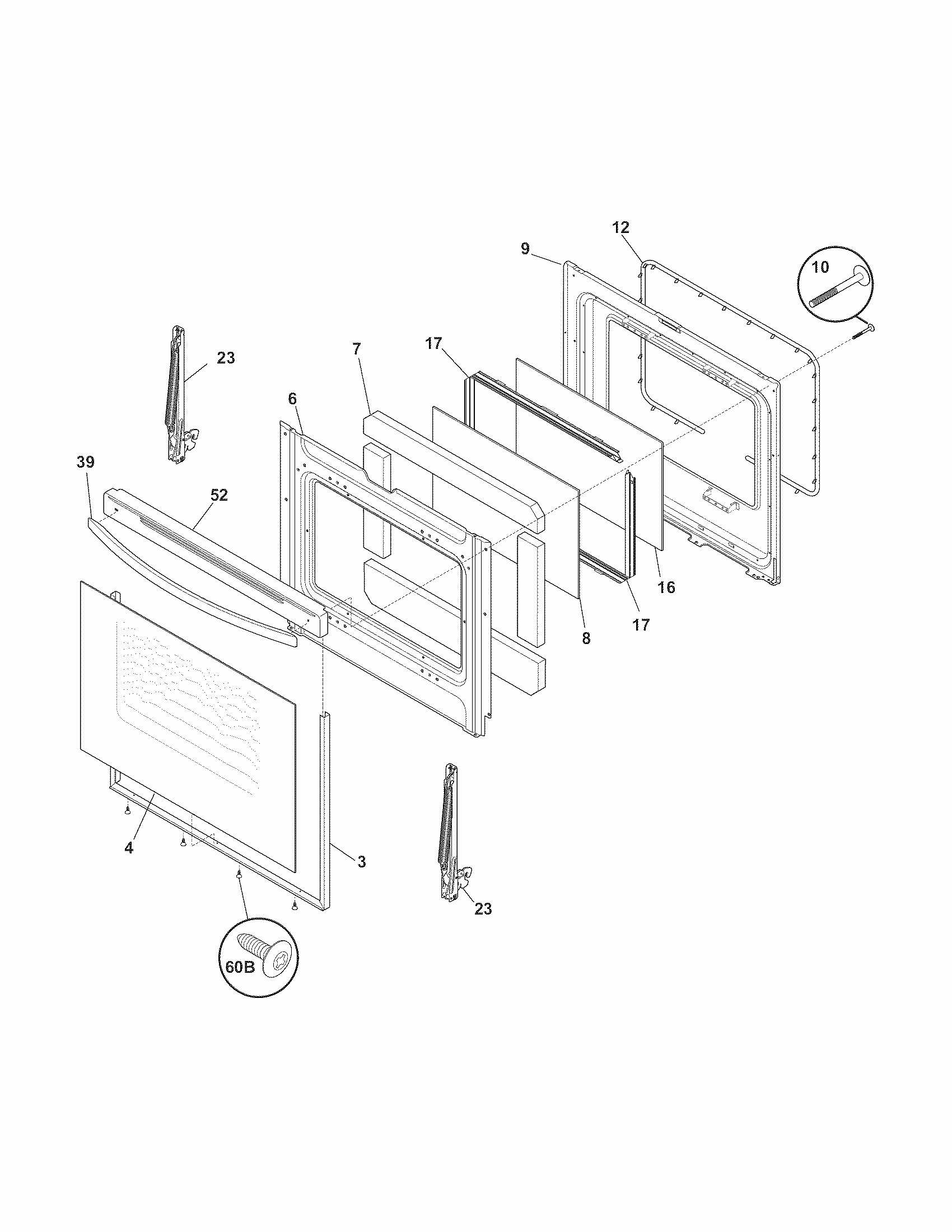 Door Diagram and Parts List for 970598421  Kenmore Range