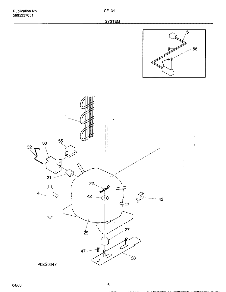 SYSTEM Diagram and Parts List for CF131  Frigidaire Freezer