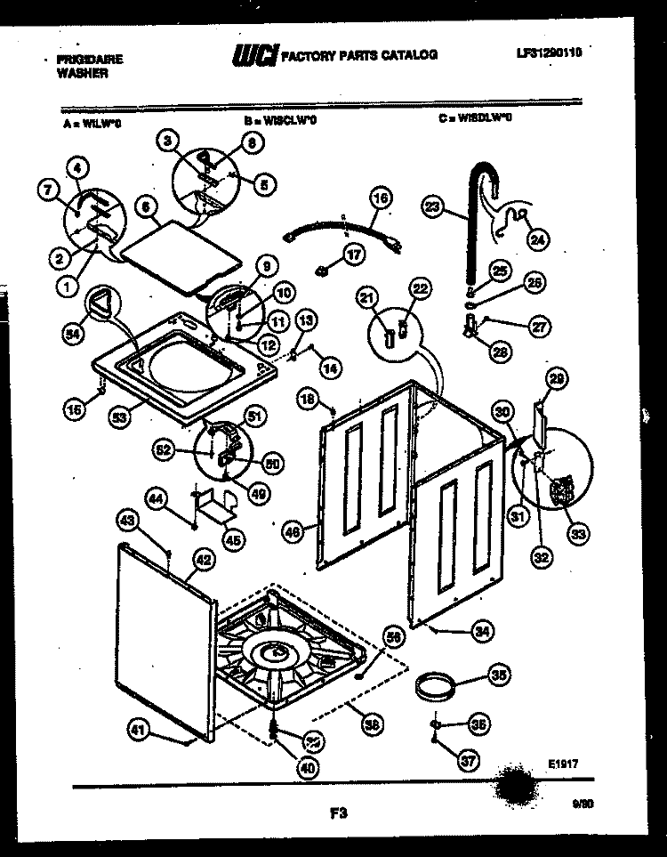 CABINET PARTS Diagram and Parts List for WISCLL0  Frigidaire Washer