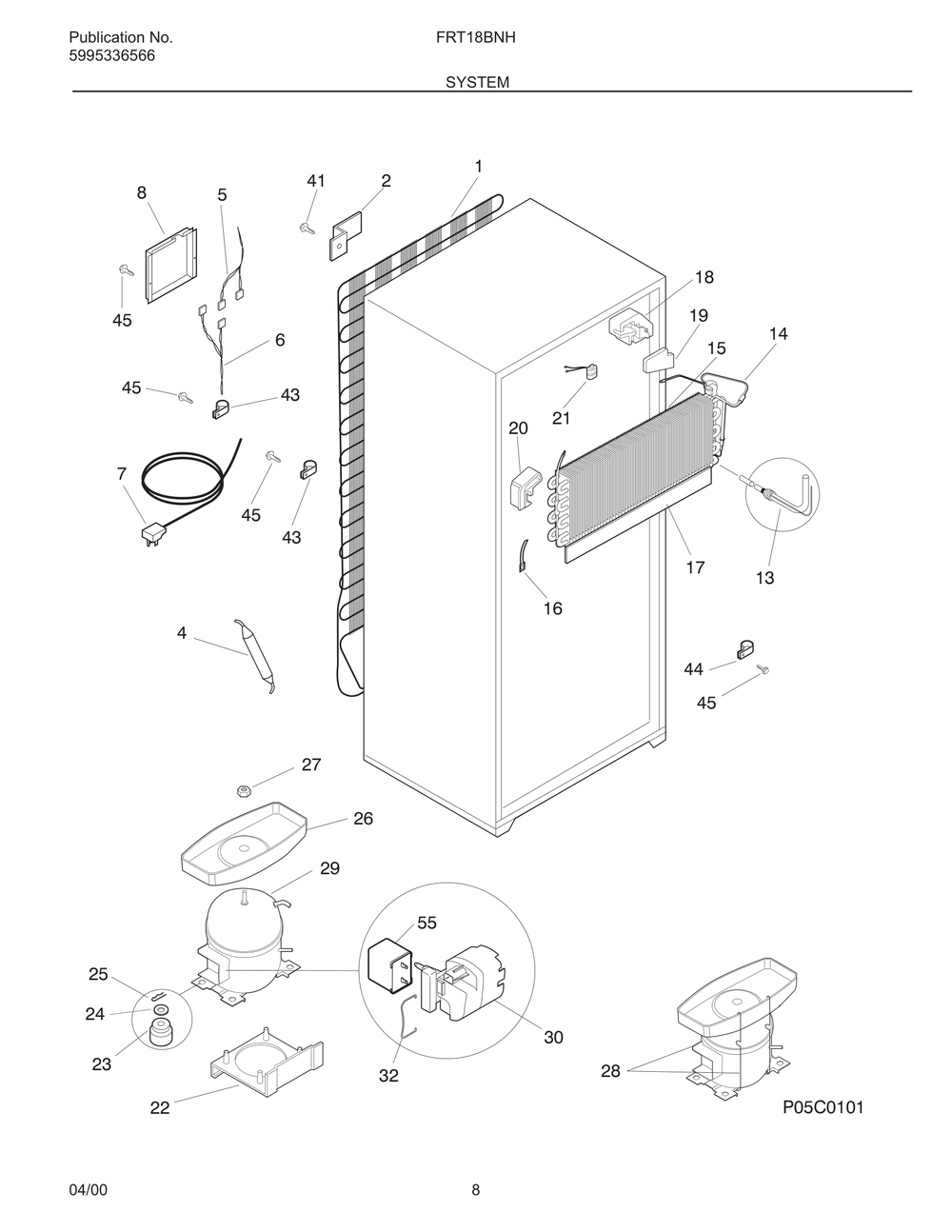 System Diagram and Parts List for FRT18BNHZ0  Frigidaire Refrigerator
