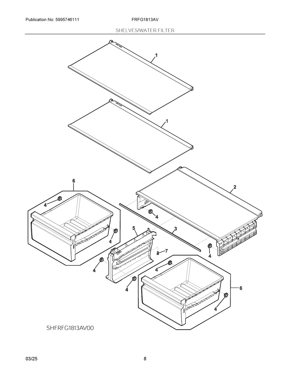 Shelves/Water Filter Diagram and Parts List for FRFG1813AV  Frigidaire Refrigerator