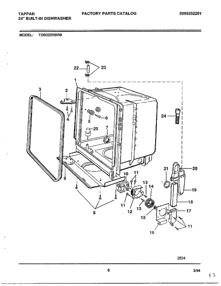 24" Built-in Dishwasher Page 6 Diagram and Parts List for 68-1075  Frigidaire Dishwasher