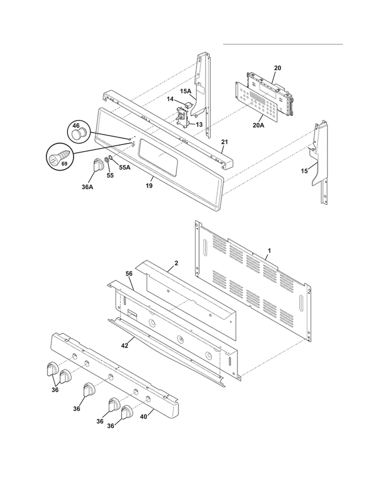 Backguard Diagram and Parts List for LGLF305MMFB  Frigidaire Range