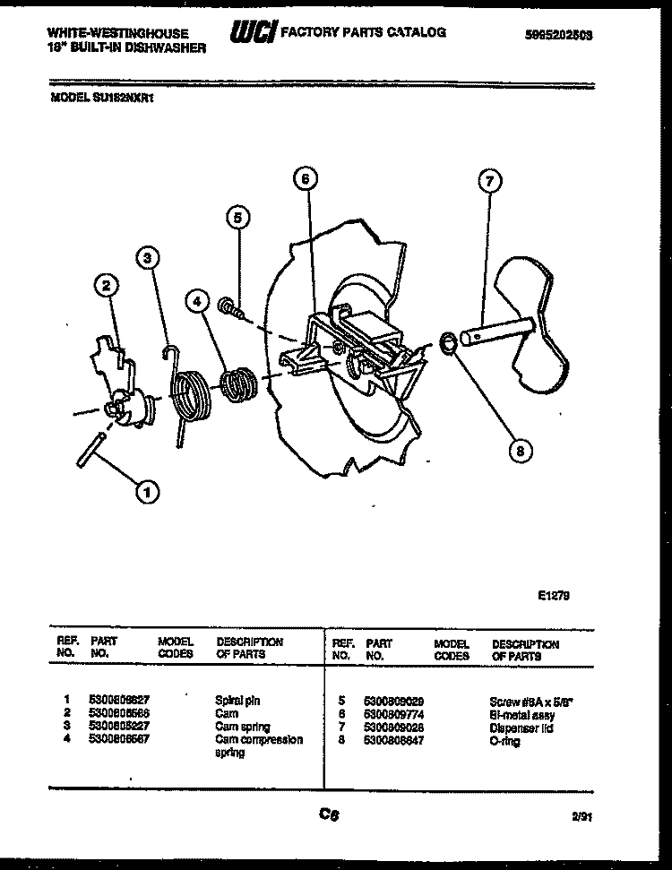 CAM Diagram and Parts List for SU182NXR1  Frigidaire Dishwasher