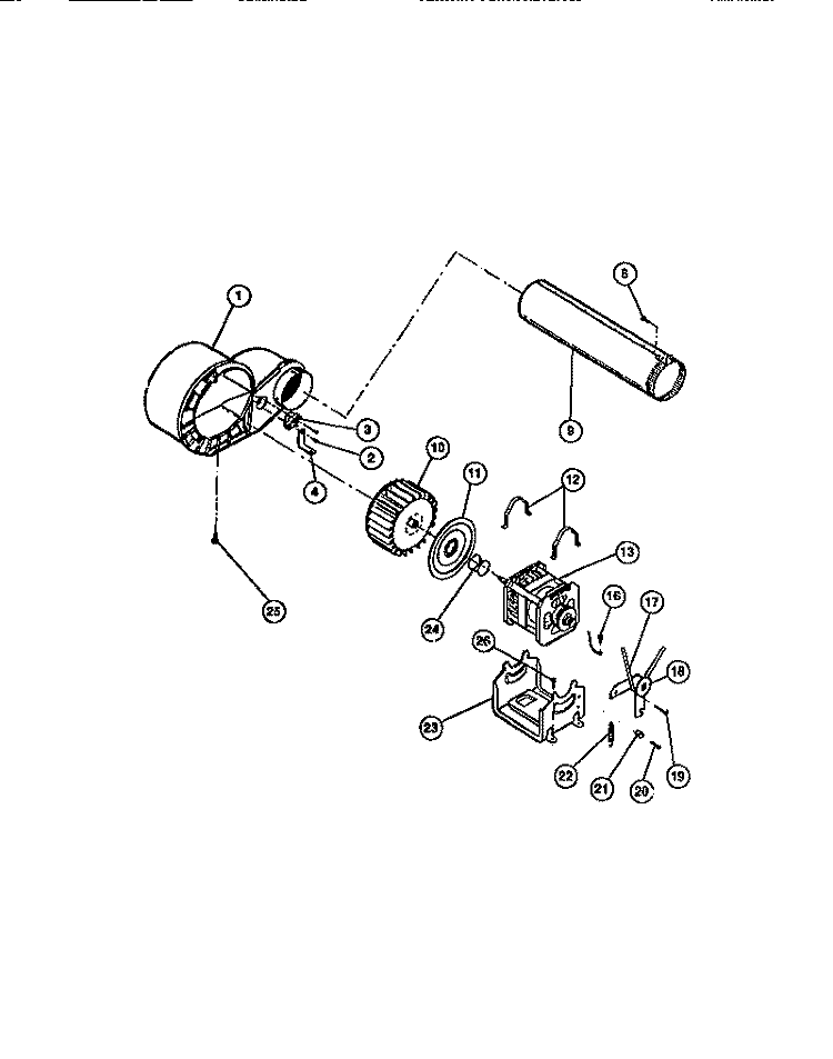 MOTOR, FAN HOUSING, EXHAUST DUCT Diagram and Parts List for DE6500ADD1  Frigidaire Dryer