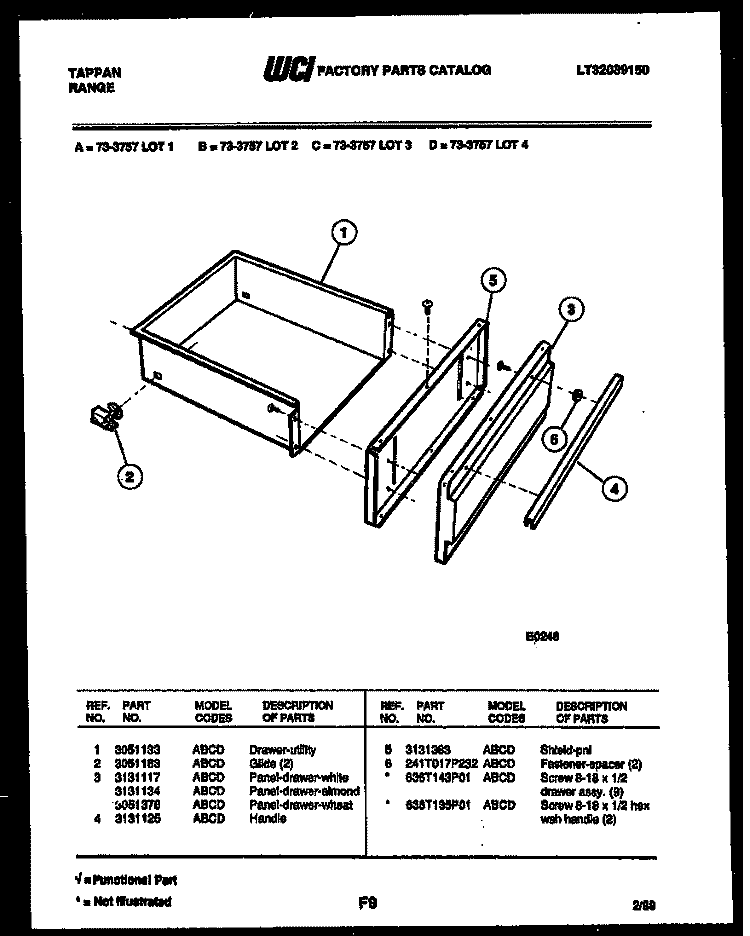 DRAWER PARTS Diagram and Parts List for 73-3757-66-02  Tappan Range