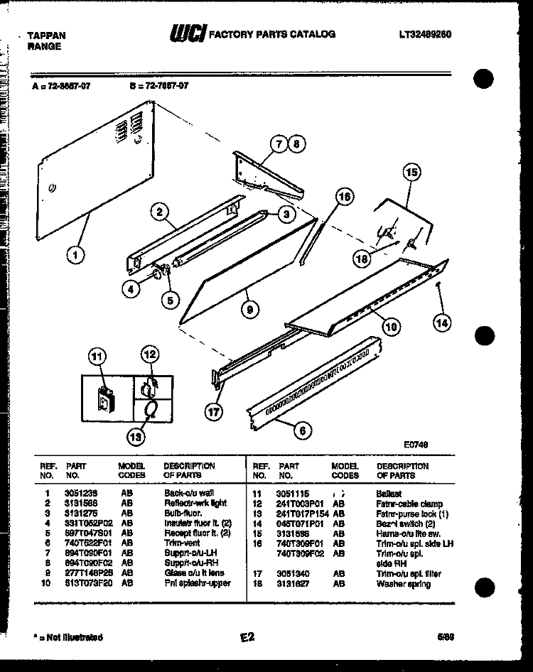 SPLASHER CONTROL Diagram and Parts List for 72-3657-00-07  Tappan Range